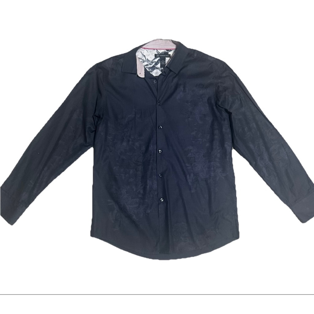 Men's INC Navy Blue Floral Casual Button Down Shirt Medium